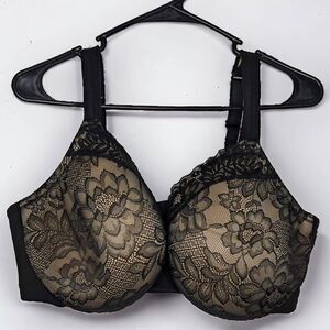 Cacique Lightly Lined Full Coverage Lace Bra in Tan and Black size 44DD